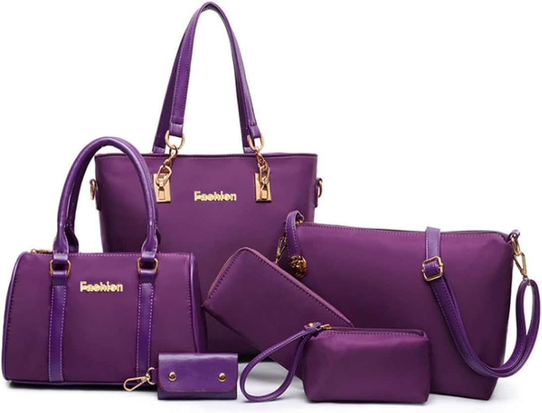 Women Ladies 6 Pcs Handbag Set Hobo Top Handle Bag Totes Satchels Crossbody Shoulder Bags and Purse Clutch