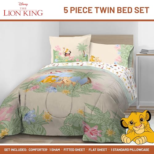 Image of Disney Lion King Simba Twin Comforter Set 5 Piece Kids Bedding, Multi