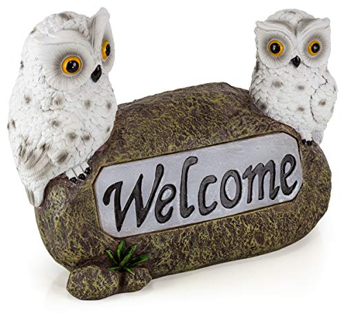 Vp Home Welcome Owls Solar Powered Outdoor Decor Led Garden Light Welcome Owl Statues Outdoor Owl Decor Funny Figurine Decor For Outside Patio, Yard, Lawn #TOP3