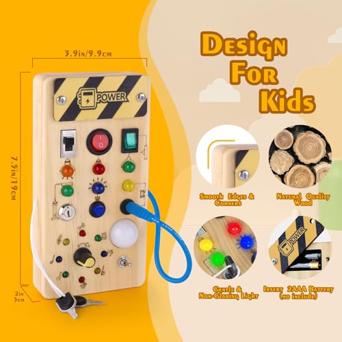 Hoarosall Montessori Wooden Busy Board with 8 LED Light switches, Sensory Toys Light Switch Travel Toys for 1+ Year Old Baby and Toddler - Image 3