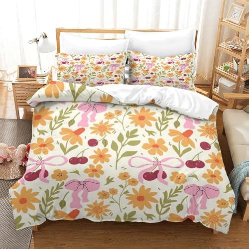 Housse de couette fleurs champêtres anti-plis lit super king