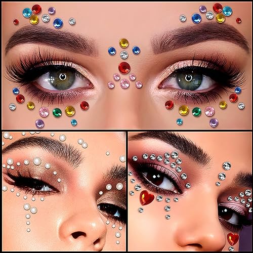 OASMU Halloween 10 Sheets Eye Body Face Gems Rhinestone Stickers Self Adhesive Rhinestones Rainbow Face Gems for Women Festival Accessory and Nail Art Decorations Bling