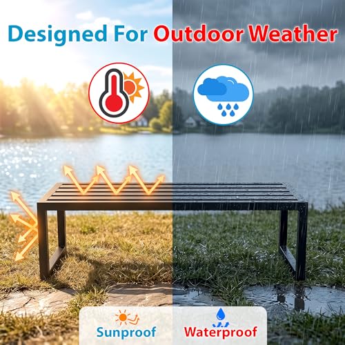 Image of BRISHI Metal 3 Seater Bench for Garden Outdoor Seating Bench for Terrace Home Office Waiting Area (Black)
