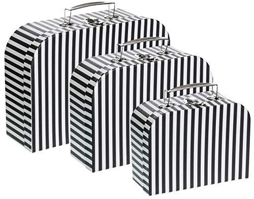 Brandsseller Geschenkbox Aufbewahrungsbox Koffer mit Griff - Stabiler Karton - 3er Set in absteigender Größe - Streifen Schwarz