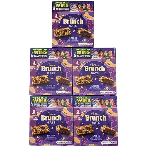 Cereal Bars Bundle With 5x Cadbury Brunch Raisin Cereal Bar 5x32g | Suitable for vegetarians | On The Go Snacks