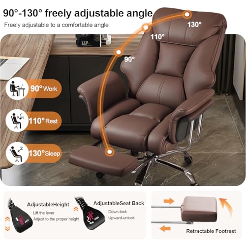Image of Big and Tall Office Chair Wide Seat Ergonomic Leather Executive Desk Chair with Leg Rest, Heavy-Duty 550 lbs Adjustable Height Computer Gaming Chairs
