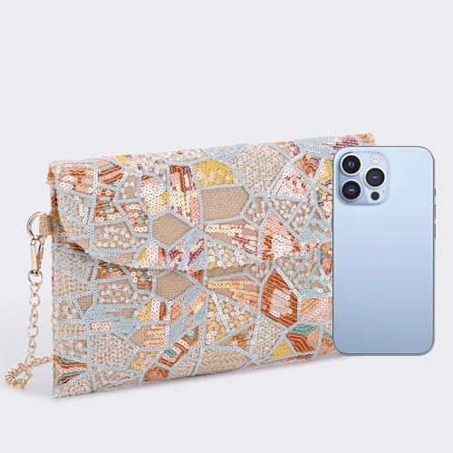 Image of Clutch Purses for Women, Envelope Package, Sequin Embroidered Flowers Straw Bag, Bohemian Handmade Handbags