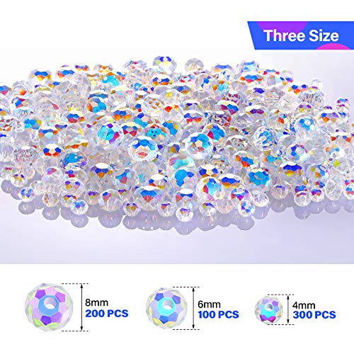 600 Pieces Crystal Rondelle Faceted Beads Gemstone Glass Beads Loose Beads Briolette Bead For Diy Jewelry Crafts Making 8 Mm, 6 Mm, 4 Mm (Ab Color) #TOP2