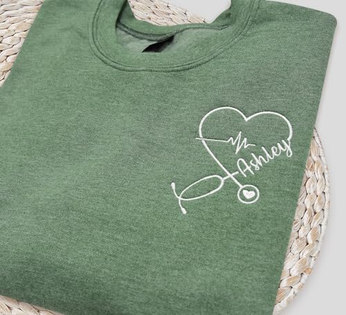 Embroidered Nurse Sweatshirt Custom Name Stethoscope Hoodie Nurse Life Long Sleeve RN LN Nurse Graduation Gift3