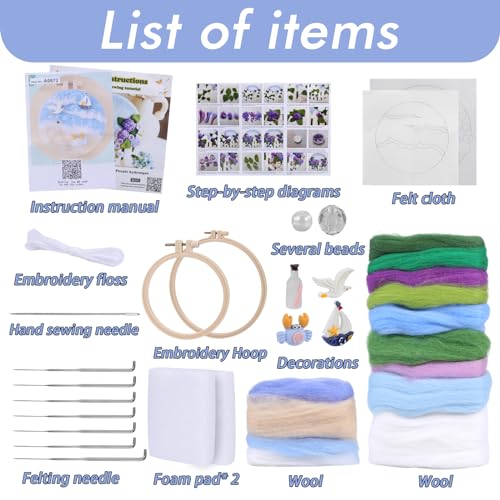 BUOKKON 2 Pcs Needle Felting Kit for Beginner Needle Felting Kit with Wool Roving Embroidery Hoops Instructions Felting Needles - Image 2