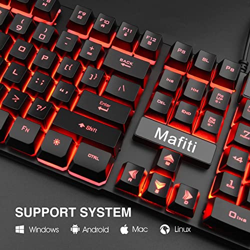 mafiti Gaming Keyboard Wired USB Full Size 3-Colors Backlight Keyboards for Computer Desktop PC Laptop Windows