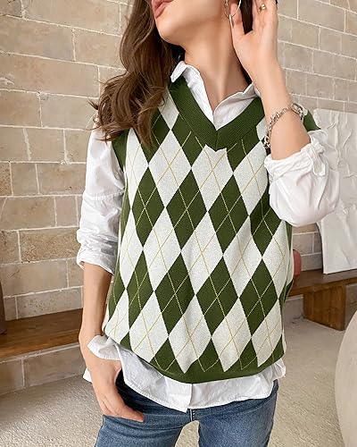 Fashionme Trendy Argyle Knitted Sweater Vest Soft Comfy Houndstooth Sleeveless Fall Spring4