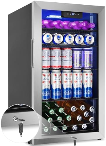 Beverage Refrigerator Cooler, 128 Cans Mini Fridge Glass Door for...