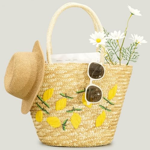 Bolso veraniego tejido a mano con bordado limón miniatura 6