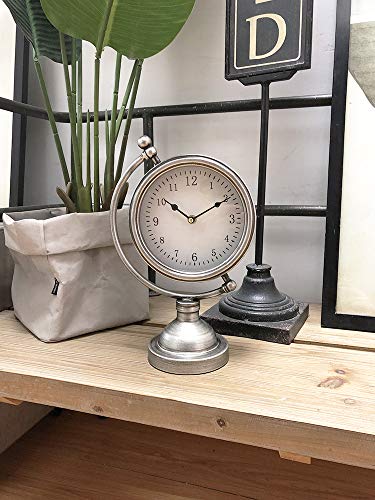 MODE HOME Sliver Metal Tabletop Clock Globe Desk Clock on Stand Decorative Mantel Clock