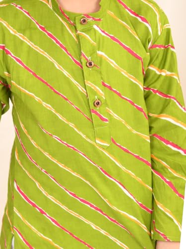 Image of superminis Cotton Boys Sanganeri Lehariya Printed Kurta Set with White Pyjama Elastic Closure