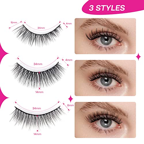 CALAILIS False Eyelash, Eye Makeup Lash 3D Faux Mink Fake Eyelash Long Natural Eyelashes 3 Pairs with 5g False Eyelash Glue (CS02) - Image 3