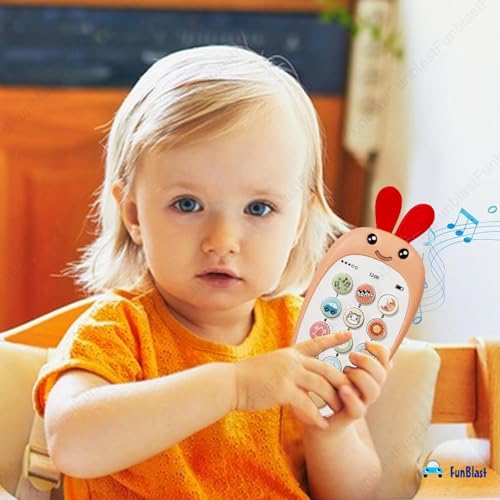 Image of FunBlast Cartoon Musical Mobile Phone for Kids, Mobile with Light & Sound Toys for Babies | Educational Toys for Kids 3+ Years /Boys /Girls-1 Unit (Peach)