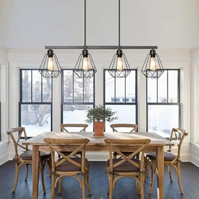 Dining Roon Light Fixtures, Kitchen Island Chandeliers Over Table, 4-Light Modern Farmhouse Pendant Lights Kitchen Island Lighting, Ceiling Hanging Dining Room Lights Over Table With Adjustable Height