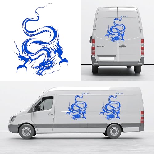 Image of Dragon Graphic Car Hood Sticker Self-Adhesive Vinyl Graphics Decals 19.69'' x 14.57'', Blue