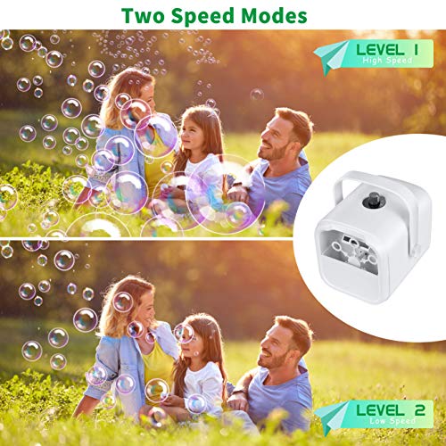efluky Bubble Machine,Automatic Bubble Blower,2 Speed Portable Professional Bubble Maker for Outdoor/Indoor Party Birthday,Plug in or Battery Driven Bubble Toys,White