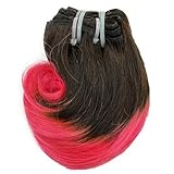 4Pcs/Bundle Human Hair Body Wave Bundles Flosius 12A Virgin Unprocessed Human Hair Weave Bundles Short Sew In Hair Extentions (T1B/Pink)