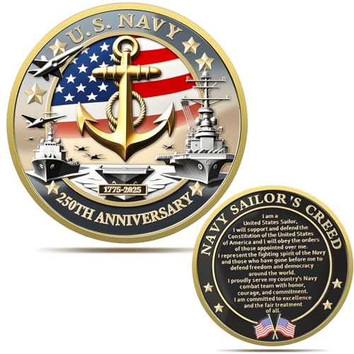 Image of Upgraded US. Navy 250th Anniversary Challenge Coin, 1.77 Inch Double-Sided Military Navy Challenge Coins in Durable Zinc Alloy - Veteran Gifts & Military Collectible (US. Navy)