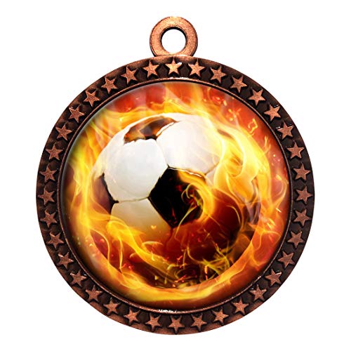 Express Medals Flame Soccer Bronze Medal Trophy Award with Neck Ribbon STDD212-EMFCL809 10PK