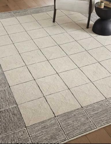 Image of Spectrum Pattern Wool Carpet with Loop Texture Yarn Anti Shedding Carpet Size 8x11 Feet A1 Beige & Charcoal Color