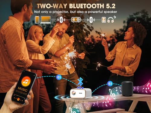 VIZONY 1080P Mini Projector with WiFi & Bluetooth - 4K Support, 450 ANSI Lumens, Portable Home Cinema (Gold White)