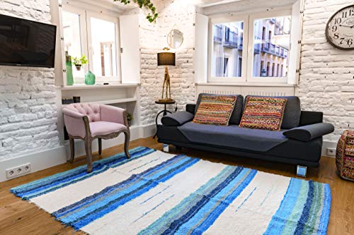 Alfombra Jarapa de Algodón Natural Rectangular, Turquesa Andina, Pelo Corto. Hecha a Mano en Granada - Alfombra Grande de salón, Dormitorio, Cocina, jardín - Jarapas de la Alpujarra (200, 140)