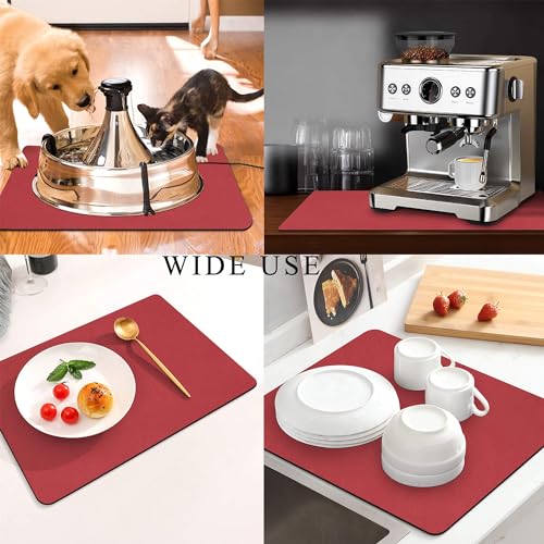 Image of Coffee Mat for Countertops ,Coffee Bar Accessories Fit Under Coffee Maker Espresso Machine, Absorbent Hide Stain Rubber Mat for Countertop ,Dish Drying Mat for Kitchen Counter (Red, 12 inchx19 inch)