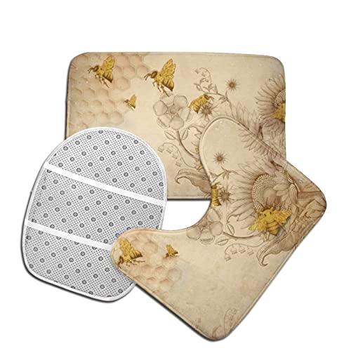 DIRYKILP Badematte + Konturmatte + Toilettendeckelbezug, Honig und Bienen 3 Stück Badematte Set, mit rutschfester Klebeunterseite – Bild 5