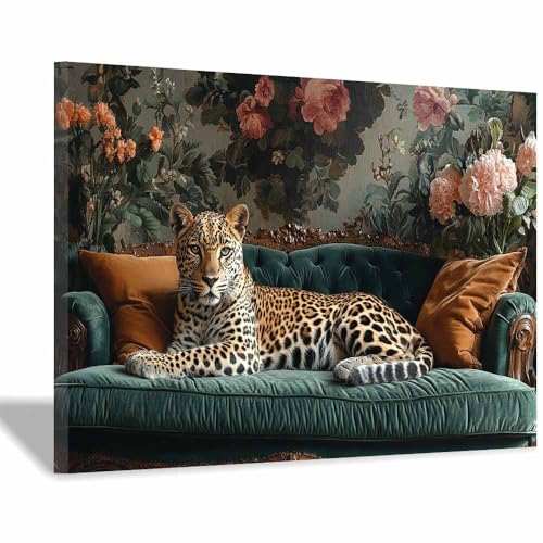 Toile léopard tableau décoration murale salon moderne maison rose 50x70cm