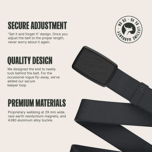 Groove Life Groove Belt Low Profile Gun Metal/Deep Stone Grey - Men's Stretch Nylon Belt With Magnetic Aluminum Buckle, Lifetime Coverage - Large (37-40") #TOP1