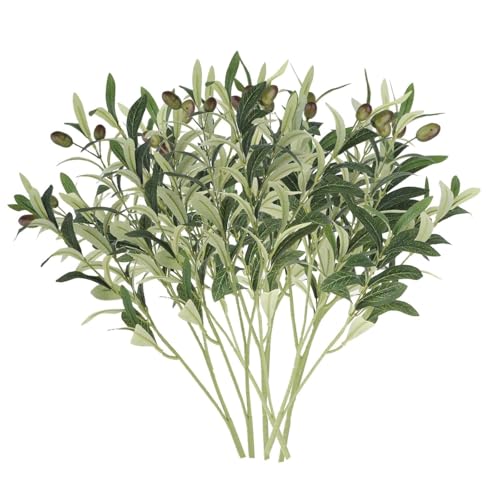 Image of Faux Olive Small Branches - Artificial Olive Branches with Fruits and Leaves | Decorative Fake Branches for Vases | Vase Not Included, 70+ Leaves & 6+ Fruits | Pack of 3 Sticks