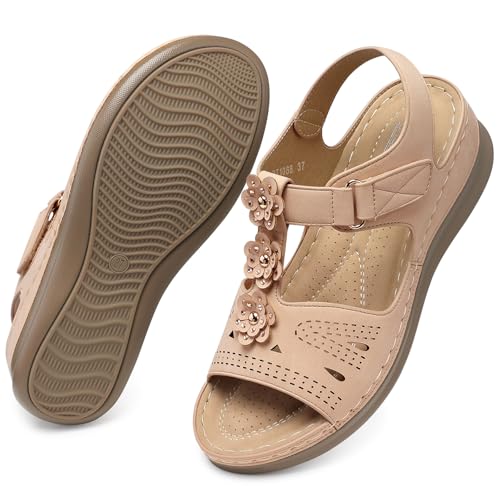 Image of SHIBEVER Dressy Wedge Women Sandals: Comfortable Arch Support Summer Sandal