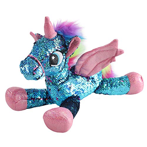 Athoinsu Flip Sequin Unicorn Stuffed Animal Sparkle Plush Toys with Reversible Glitter Sequins Ideal Holiday Birthday Valentiens Gifts for Kids, Blue, 12ââ