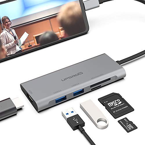 UPGROW USB C to HDMI Hub, Type C 5 in 1 Adapter with 2 USB 3.0 Ports, 4K@30Hz HDMI, SD/TF Card Reader, Compatible with MacBook Pro 2018-2020, ChromeBook, Dell XPS, Surface Go and Other C-Port Laptops