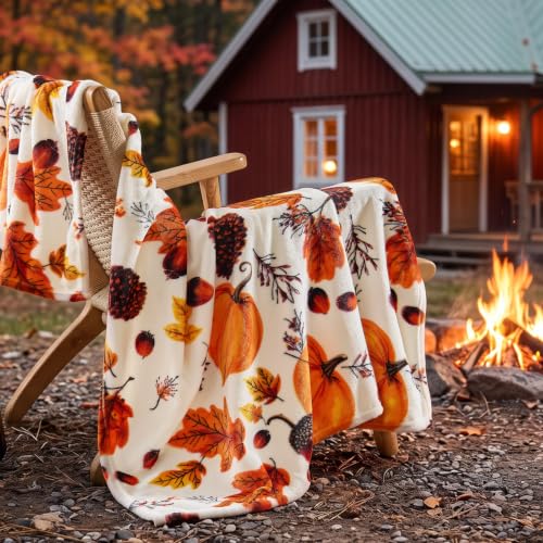 Image of BEDELITE Fleece Blanket Soft Fall Throw for Couch Autumn Pumpkin 50 inchx60 inch | Ultra Soft Fleece, Plush Microfiber, Lightweight Warmth, Thanksgiving Gift, Fall Home Decor, Machine Washable, Couch Sofa Bed