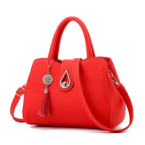 ZiXing Moda Bolsos Para Mujer PU Cuero Bandolera Bolsos de Mano Tote Carteras de mano con asa rojo