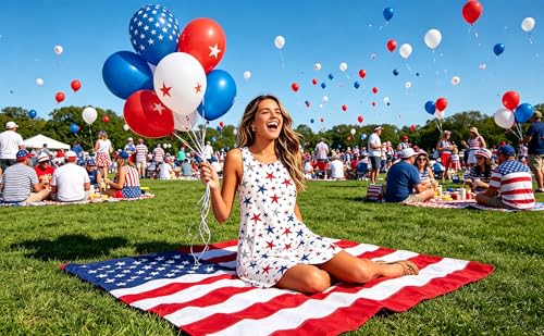 Image of Roshop Womens Juneteenth Flag Sleeveless Dress 4th of July Patriotic Swing Sundress with Pockets
