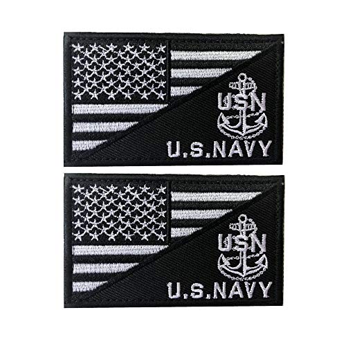 X.Sem U.S.Navy USN Patch - 2 Pack Tactical Patches Embroidery Military Emblem (Black White(Anchor))