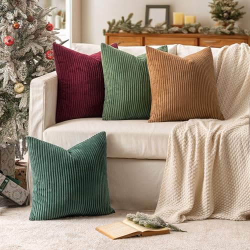 Image of MIULEE Soft Corduroy Decorative Throw Pillow Covers Christmas Green 18x18