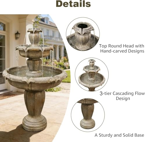 Image of Naturefalls 48 inch Water Fountain Outdoor - Large Waterfall Fountain Outside, 3-Tiers Cascading, Fiber Reinforced Concrete, Indoor and Outdoor Fountain for Garden, Patio, Backyard, Lawn, Yard Decor