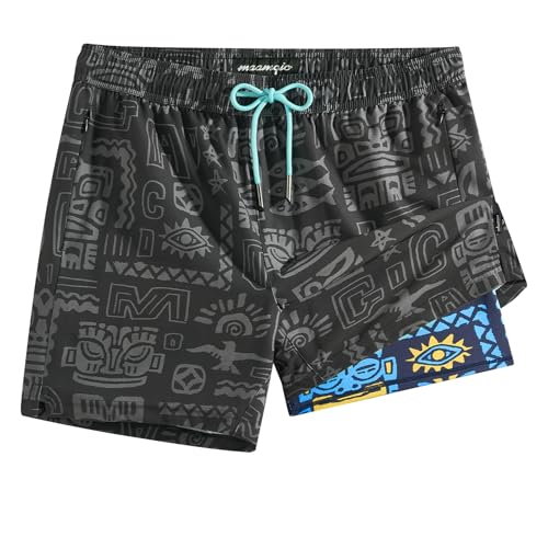 Image of maamgic 5inch Mens Swim Trunks with Compression Liner 2-in-1 Swimming Shorts Stretch Quick Dry with Zipper Pockets