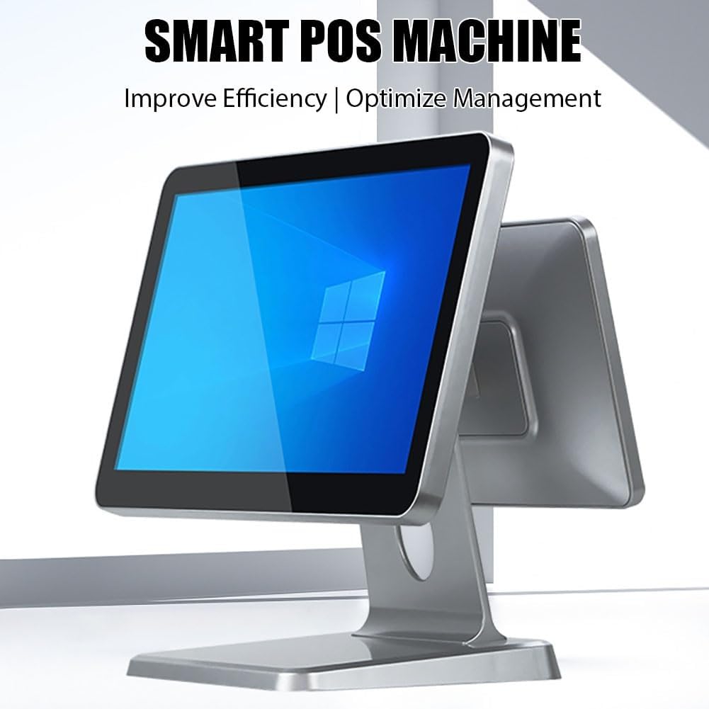 sistemas TPV doble pantalla-para restaurantes-cafeterías pequeños negocios | Caja registradora táctil todo en uno con ntel i3, 8 GB RAM, para negocios, restaurantes y tiendas, Windows 10(Silver)