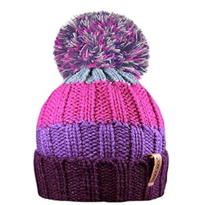 RockJock R80 Kids Girls Boys Ribbed Striped Thermal Insulating Bobble Hat with Cosy Fleece Lining