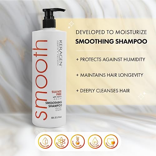 Keragen - Smoothing Shampoo With Keratin And Collagen For All Hair Types, Sulfate Free, 32 Oz - Moisturizes, Strengthens, Protects Color And Repair - Panthenol, Vitamins, And Jojoba Oil #TOP3