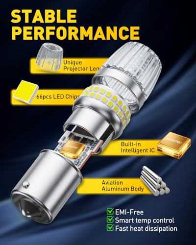 Image of AUXITO 1156 LED Bulbs White Reverse Lights, 700% Brighter 7506 BA15S P21W 1141 1003 Bulbs with Projector for Backup Parking Tail Brake Signal Marker Daytime Running Light, Pack of 2